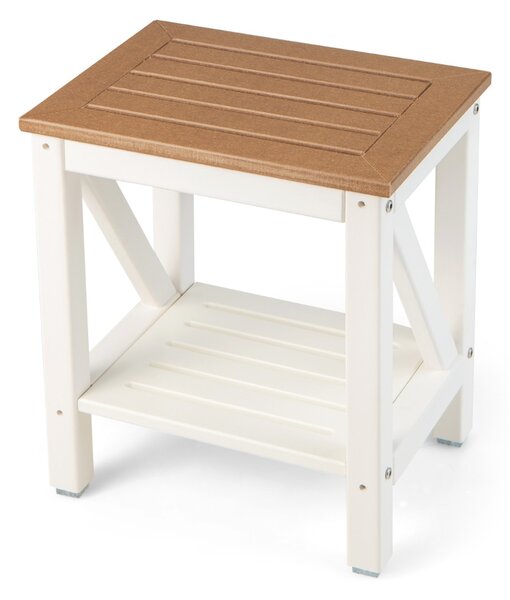 Costway Sgabello da doccia a 2 livelli con ripiano portaoggetti e portata 150 kg, Sgabello da bagno impermeabile Marrone