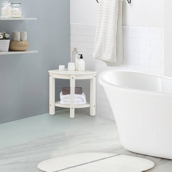 Costway Panca angolare per doccia con ripiano per rasarsi, Poggiapiedi impermeabile per bagno a 2 livelli Bianco
