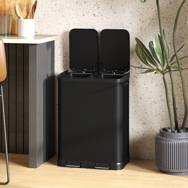 HOMCOM Pattumiera da cucina 2x30 L con pedale e chiusura ammortizzata, acciaio inox, nero | Aosom Italy