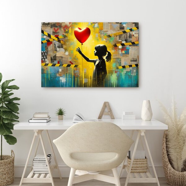 Quadro su tela – Ragazza cuore e palloncino