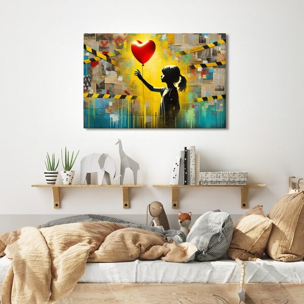 Quadro su tela – Ragazza cuore e palloncino
