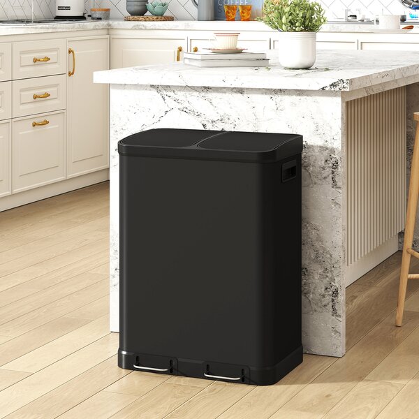 HOMCOM Pattumiera da cucina 2x30 L con pedale e chiusura ammortizzata, acciaio inox, nero | Aosom Italy