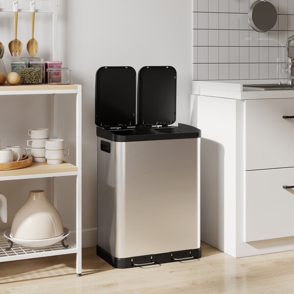 HOMCOM Pattumiera da cucina 2x30 L con pedale e chiusura ammortizzata, acciaio inox, argento | Aosom Italy