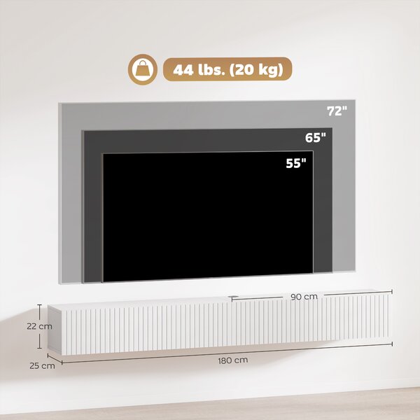 HOMCOM Mobile TV sospeso per TV fino a 182,88 cm, 2 ante ribaltabili, 180x25x22cm, bianco | Aosom Italy