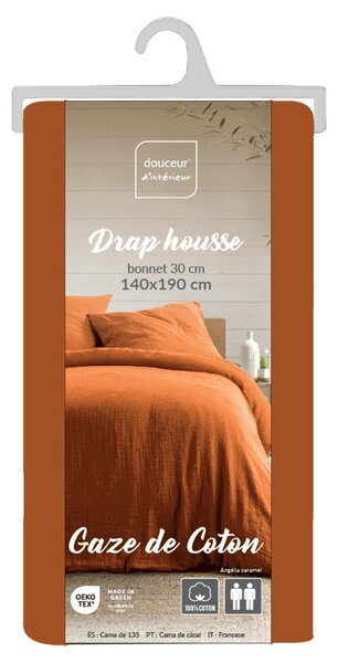 Lenzuolo con angoli arancione/marrone in mussola 140x190 cm Angelia – douceur d'intérieur