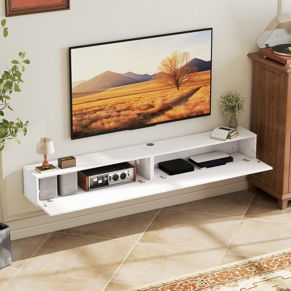 HOMCOM Mobile TV sospeso per TV fino a 182,88 cm, 2 ante ribaltabili, 180x25x22cm, bianco | Aosom Italy