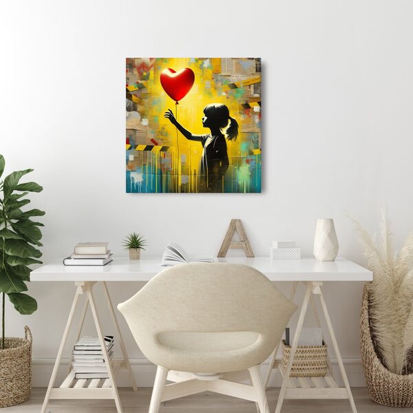 Quadro su tela – Sagoma di ragazza con palloncino