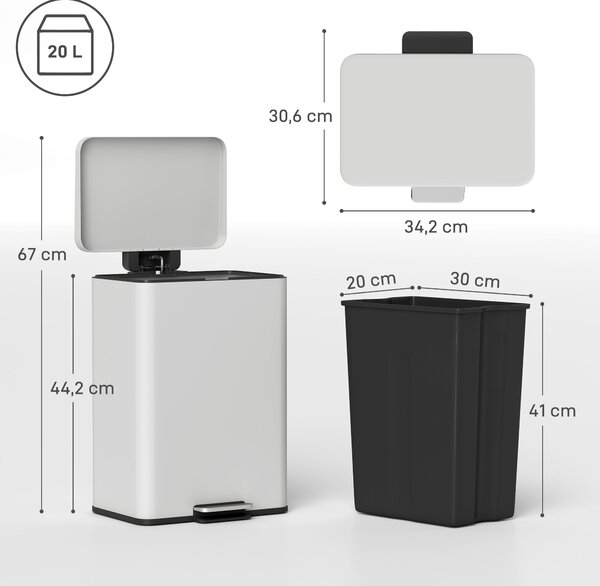 HOMCOM Pattumiera da cucina 20 L con pedale e chiusura ammortizzata, crema | Aosom Italy
