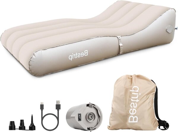 Divano gonfiabile - Materasso gonfiabile per relax all'aperto - Dotato di pompa integrata - Dimensioni: 220 x 110 cm - Colore: kaki