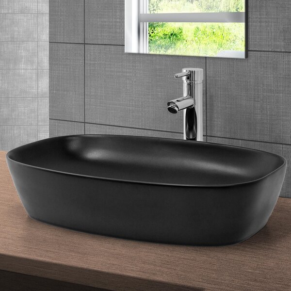 LuxeBath Lavabo da appoggio Square, 60,5x38,5x14 cm, nero opaco, in Vetroceramica