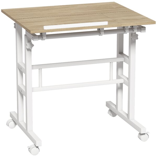 HOMCOM Scrivania sit-stand regolabile con ruote e piano inclinabile, 70x60 cm, marrone | Aosom Italy
