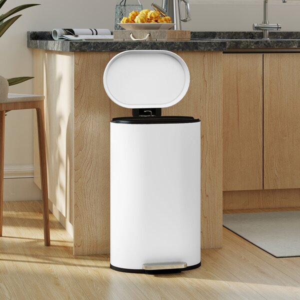 HOMCOM Bidone da cucina 30 L con pedale, secchio rimovibile e chiusura morbida, bianco | Aosom Italy