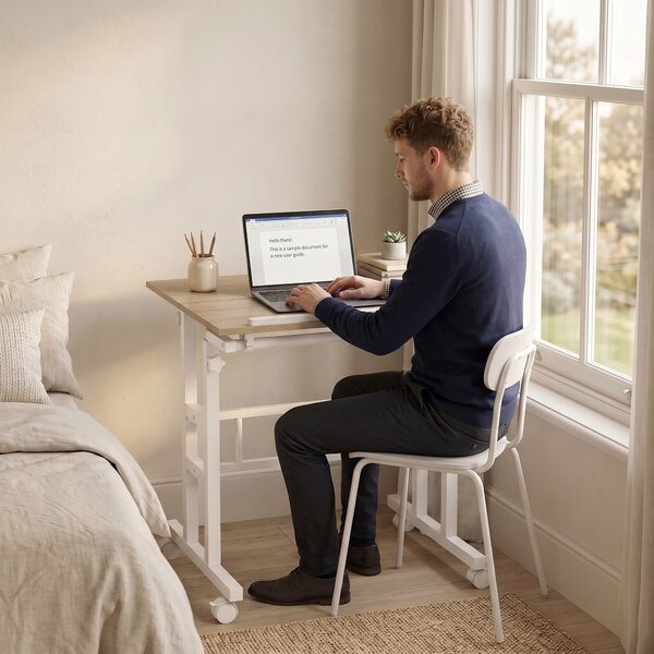 HOMCOM Scrivania sit-stand regolabile con ruote e piano inclinabile, 70x60 cm, marrone | Aosom Italy