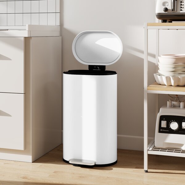 HOMCOM Bidone da cucina 30 L con pedale, secchio rimovibile e chiusura morbida, bianco | Aosom Italy