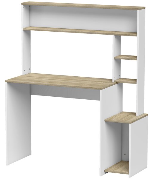 HOMCOM Scrivania per computer con ripiani, supporto monitor e CPU, 114x45x138 cm, bianco e legno | Aosom Italy