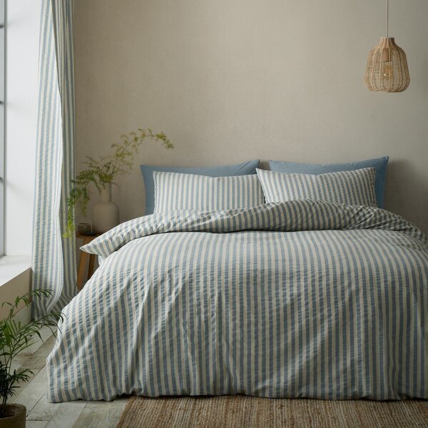Set copripiumino e federa blu per letto singolo 135x200 cm Cotton Rich Woven Stripe – Pineapple Elephant