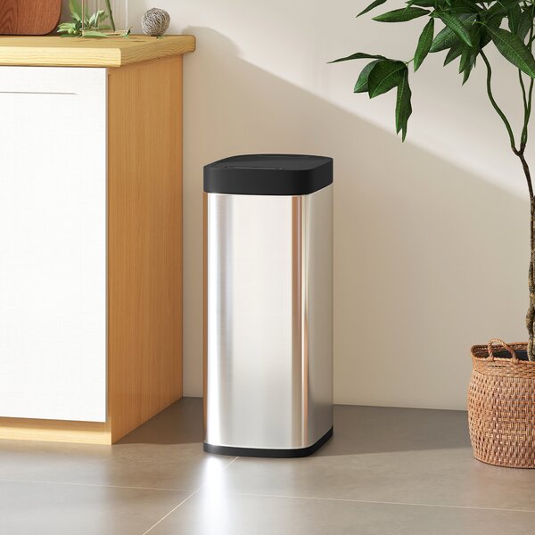 HOMCOM Pattumiera automatica 50 L con sensore di movimento, a batterie, argento | Aosom Italy