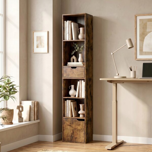 HOMCOM Libreria con 6 ripiani regolabili, cassetto, anta e scaffale personalizzabile, marrone | Aosom Italy