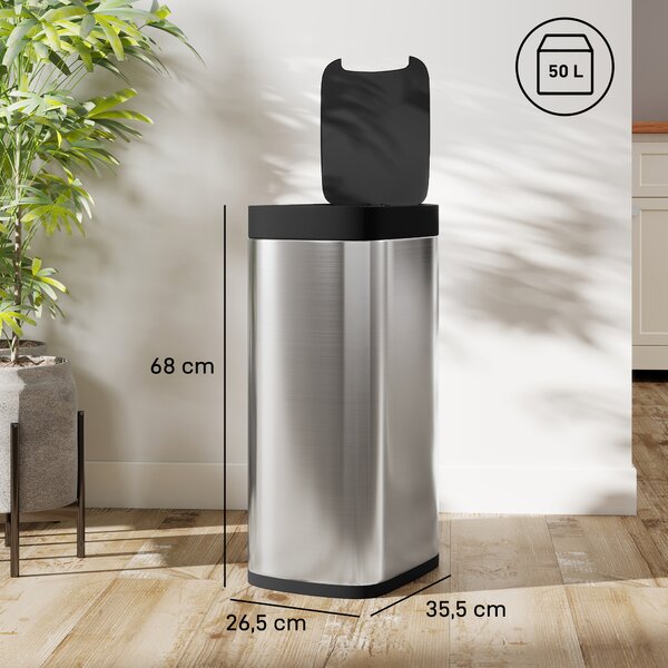 HOMCOM Pattumiera automatica 50 L con sensore di movimento, a batterie, argento | Aosom Italy
