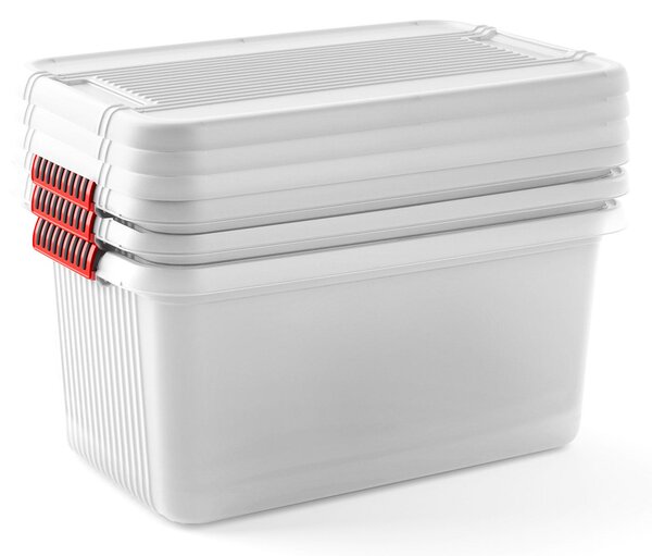 Set 3 Contenitori Rettangolari 59x39x28 cm in Plastica Keter K-Latch L Trasparente