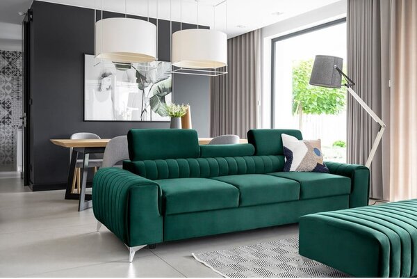 Divano verde allungabile e rivestimento in velluto 261 cm Laurence – ELTAP