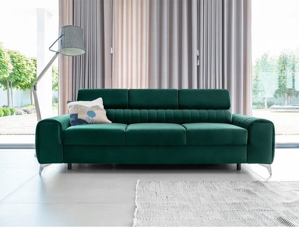 Divano verde allungabile e rivestimento in velluto 261 cm Laurence – ELTAP
