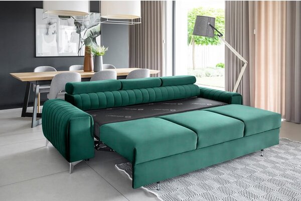 Divano verde allungabile e rivestimento in velluto 261 cm Laurence – ELTAP