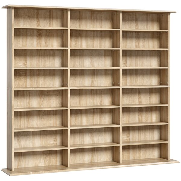 HOMCOM Mobile libreria per 1032 CD o 594 DVD con 24 scomparti e 18 ripiani regolabili, rovere | Aosom Italy