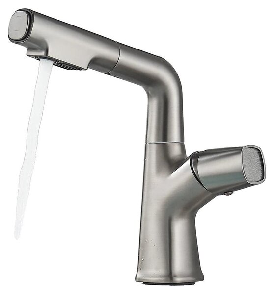 Rubinetto per lavabo, montato a soffitto, con design estraibile, colore grigio spazzolato