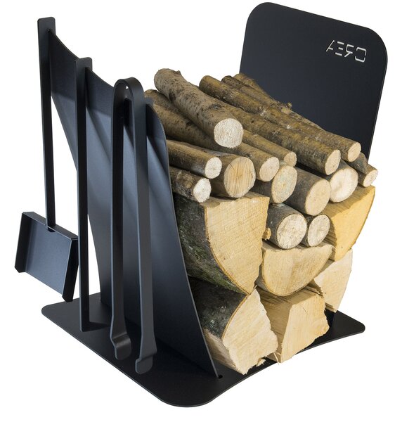 Portalegna per Camino da Interno con 3 Attrezzi 430X380X540 cm in Acciaio Crea Duna Nero