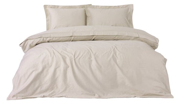 Set copripiumino e federa beige in raso di cotone per letto matrimoniale/per letto esteso 240x220 cm Elegant – Mijolnir