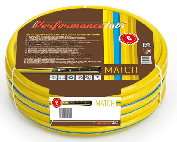 Tubo da Giardino per Irrigazione Ø5/8"-15 mm 15m 4 Strati in PVC Antitorsione Match Giallo