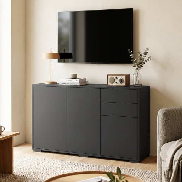 HOMCOM Mobile buffet con 2 cassetti, 3 ante e ripiano regolabile, 117x36x74 cm, nero | Aosom Italy