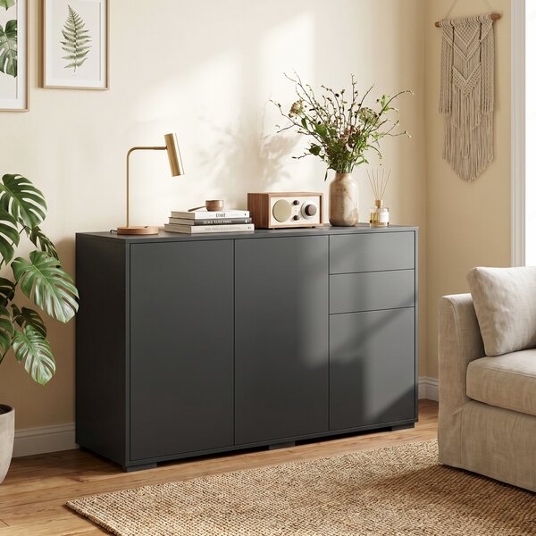 HOMCOM Mobile buffet con 2 cassetti, 3 ante e ripiano regolabile, 117x36x74 cm, nero | Aosom Italy