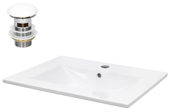 Lavabo LuxeBath Lavabo da appoggio Square, 61x46,5x17,5 cm, bianco, in Vetroceramica, incl. set di scarico con troppopieno