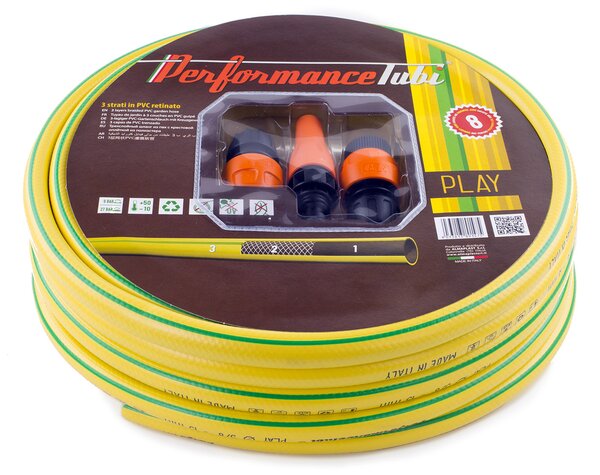 Tubo da Giardino per Irrigazione con Accessori Ø1/2"-12,5 mm 15m 3 Strati in PVC Retinato Play Giallo