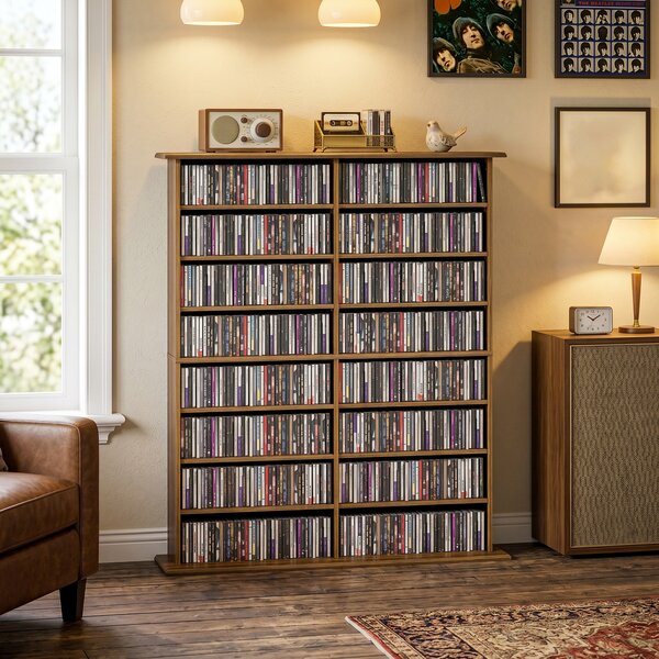 HOMCOM Scaffale per 720 CD o 396 DVD e Blu-ray con 16 scomparti e 12 ripiani, noce | Aosom Italy