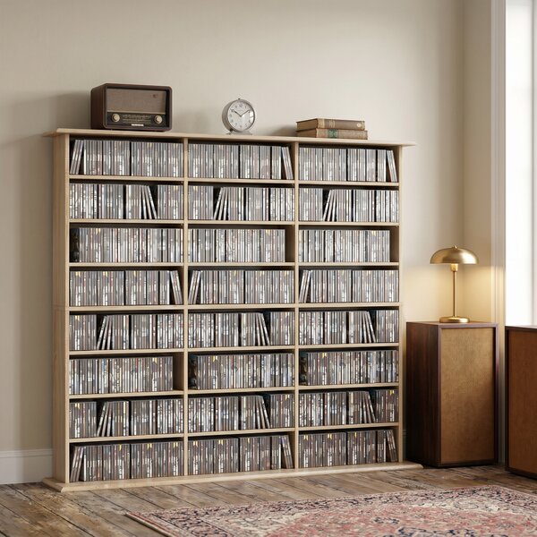 HOMCOM Mobile libreria per 1032 CD o 594 DVD con 24 scomparti e 18 ripiani regolabili, rovere | Aosom Italy