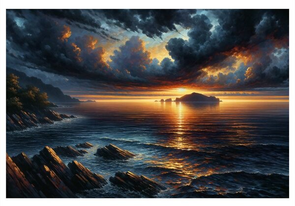 Quadro su tela – Tramonto drammatico sul mare