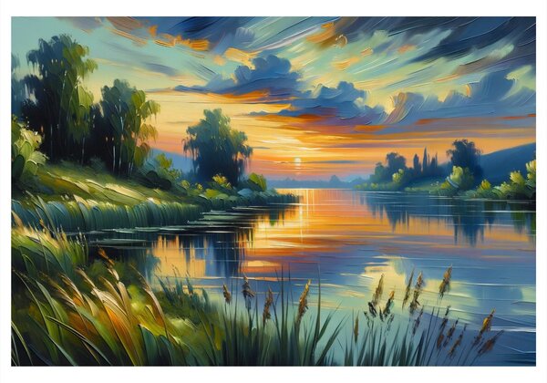 Quadro su tela – Tramonto sul lago