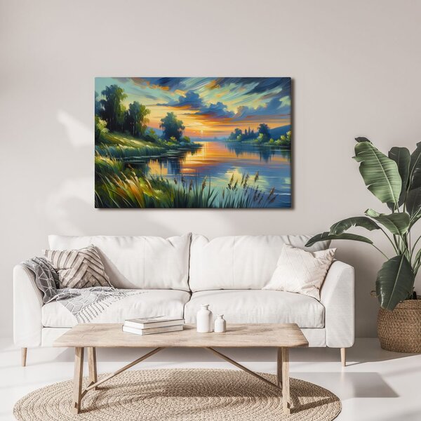 Quadro su tela – Tramonto sul lago