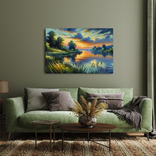Quadro su tela – Tramonto sul lago