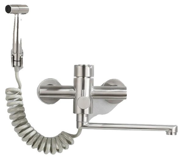 Rubinetto da cucina, montaggio a parete, bocca flessibile, nichel