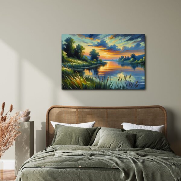 Quadro su tela – Tramonto sul lago