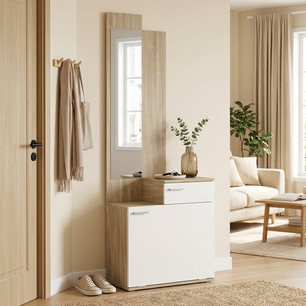 HOMCOM Mobile ingresso con specchio, scarpiera, seduta e cassetto, 61x30x170 cm, bianco | Aosom Italy