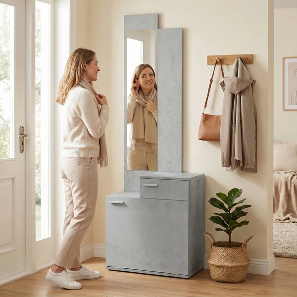 HOMCOM Set ingresso con scarpiera ribaltabile, guardaroba con specchio e cassetto, grigio | Aosom Italy