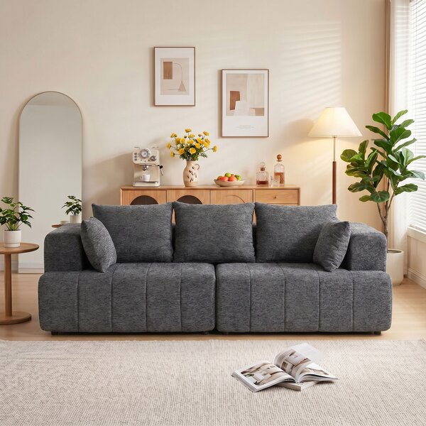 HOMCOM Divano 3 posti Cloud in chenille con seduta ampia, cuscini e molle insacchettate, grigio | Aosom Italy