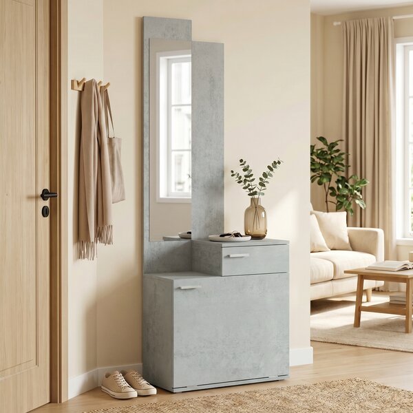 HOMCOM Set ingresso con scarpiera ribaltabile, guardaroba con specchio e cassetto, grigio | Aosom Italy