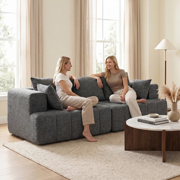 HOMCOM Divano 3 posti Cloud in chenille con seduta ampia, cuscini e molle insacchettate, grigio | Aosom Italy