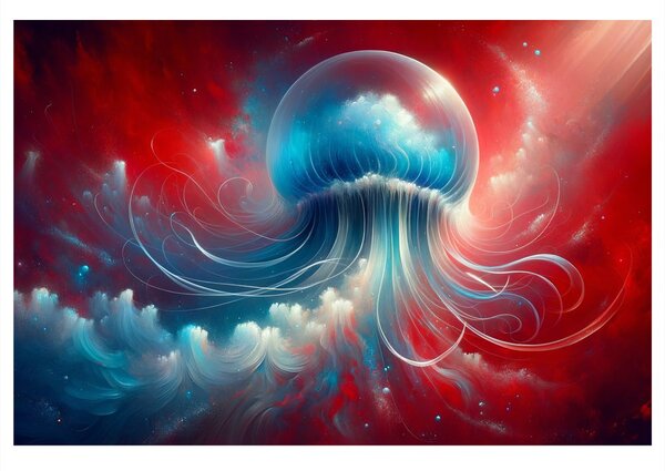 Quadro su tela – Medusa nel mare rosso